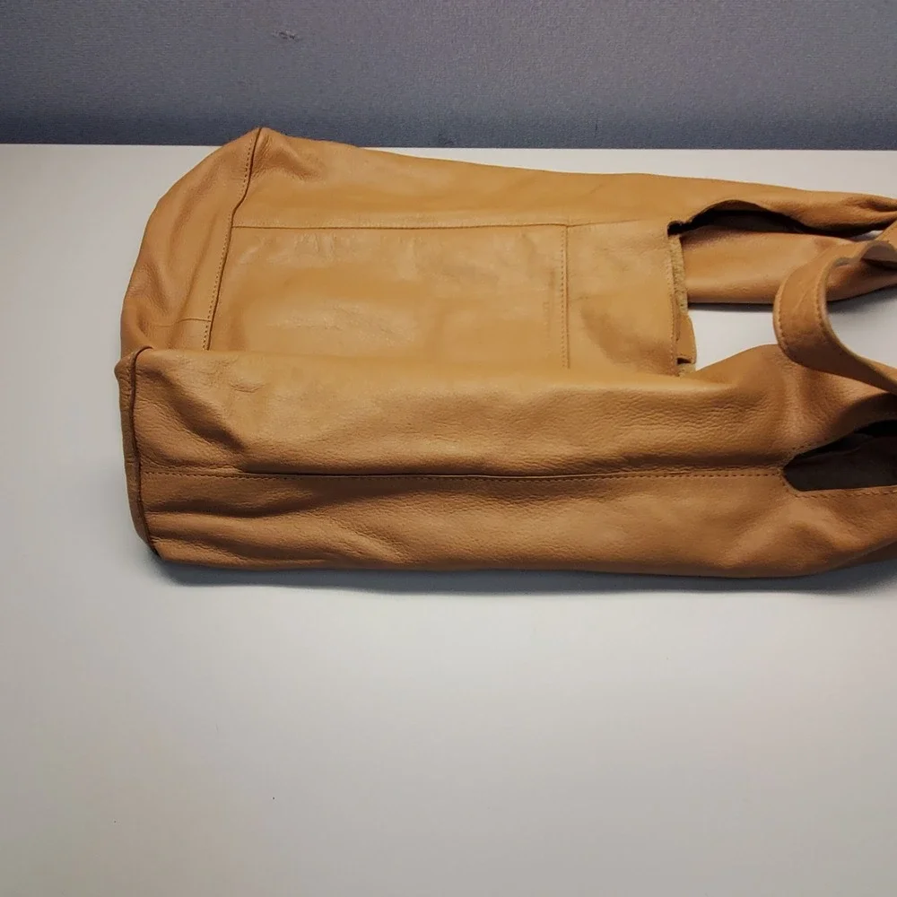 Lucky Brand Womens Large Leather Hobo Shoulder Bag Brown Western Boho Hippie